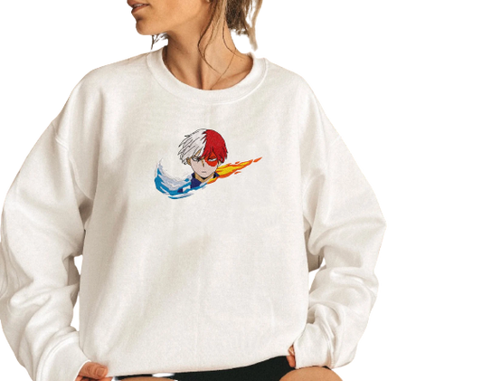 Girl Wearing Embroidered Anime Sweatshirt