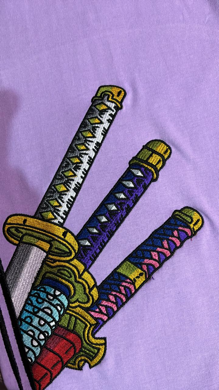 One Piece Zoro Side Swords Embroidered T-Shirt