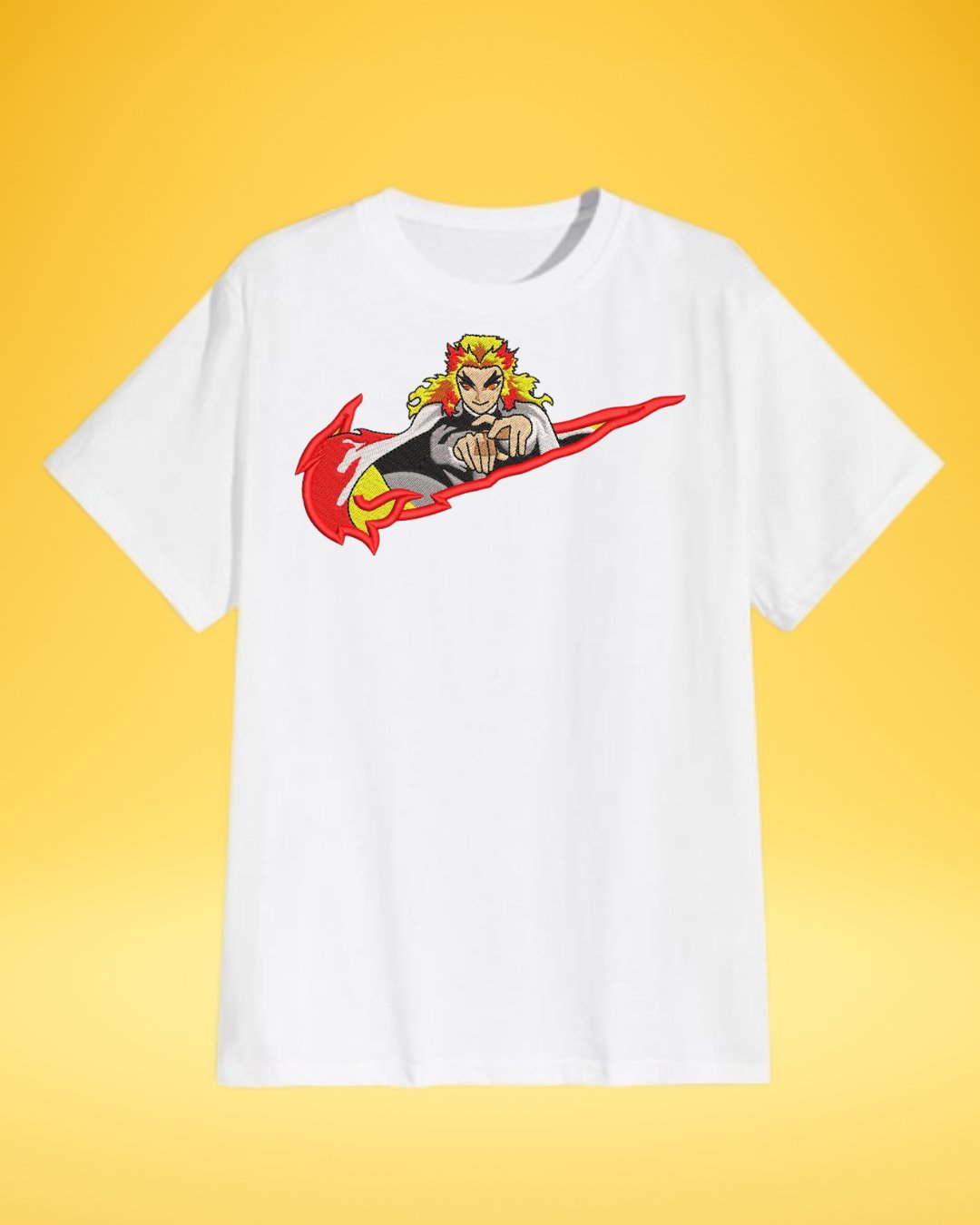 Demon Slayer Rengoku Embroidered Swoosh T-Shirt - Embroidery Hut