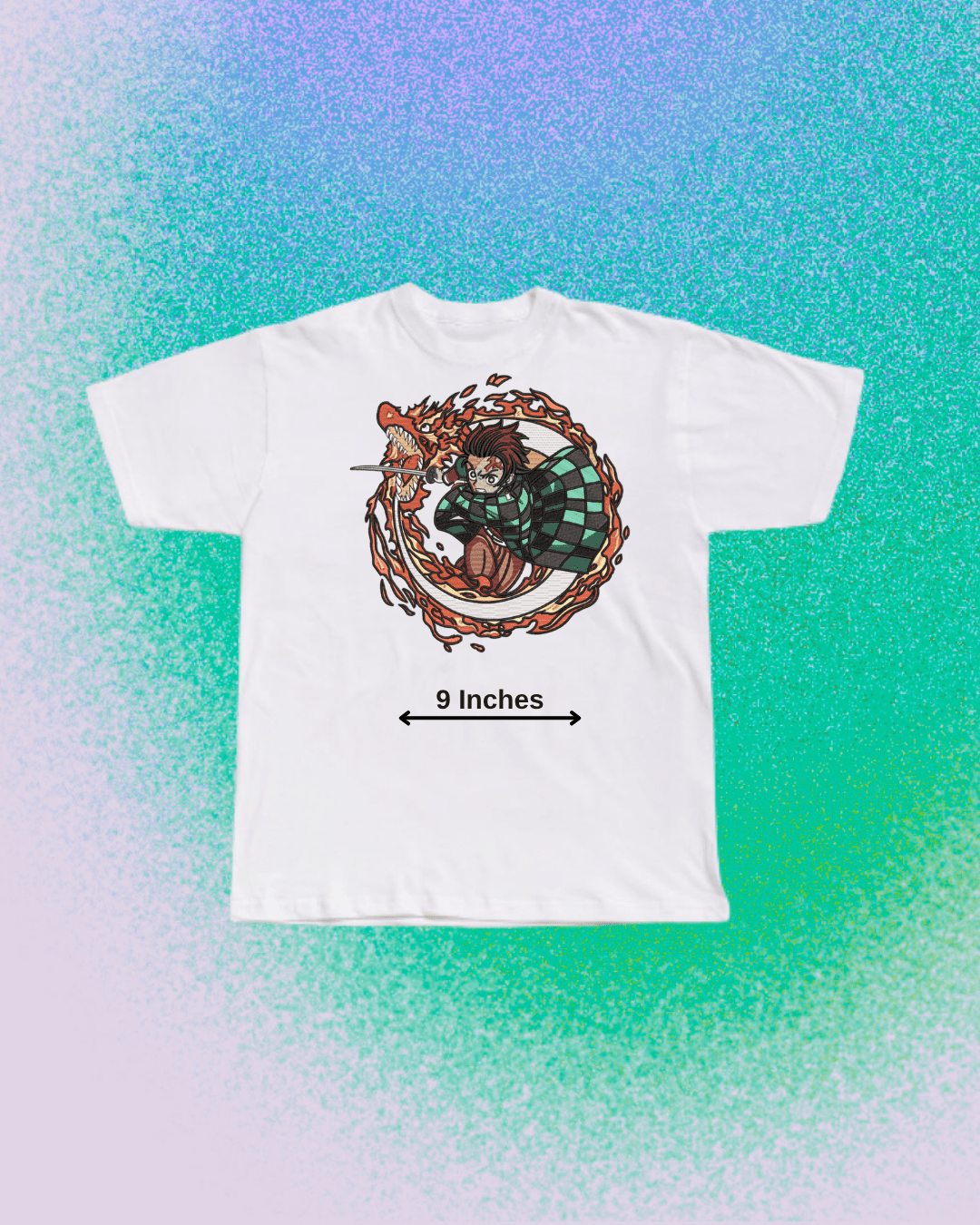 Demon Slayer Tanjiro Sun Breathing Embroidered T-Shirt - Embroidery Hut