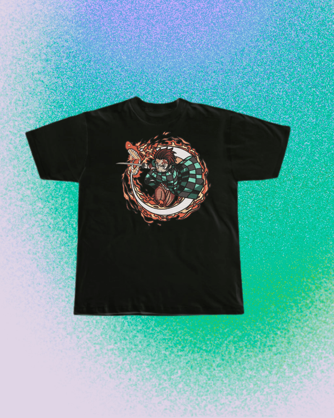 Demon Slayer Tanjiro Sun Breathing Embroidered T-Shirt - Embroidery Hut