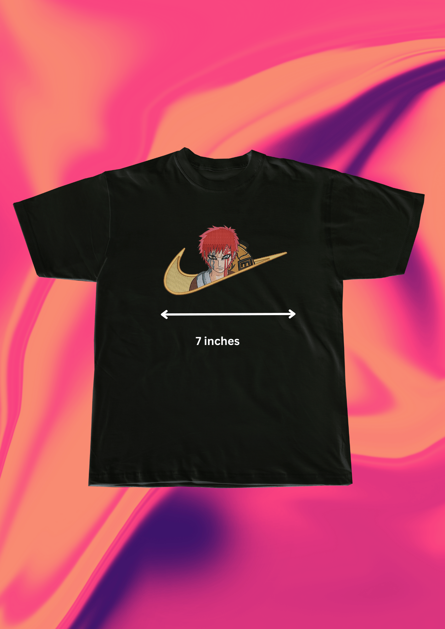 Naruto Gaara Swoosh Embroidered T-Shirt - Embroidery Hut