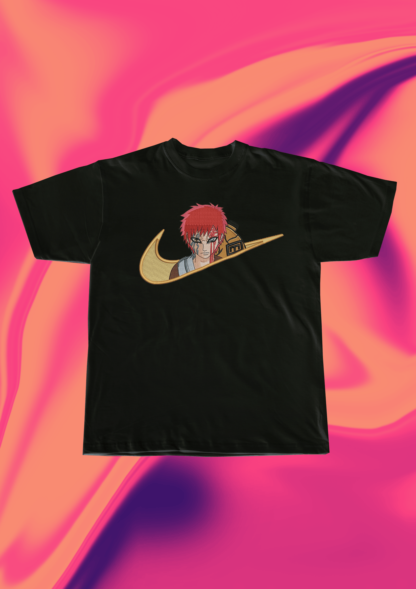 Naruto Gaara Swoosh Embroidered T-Shirt - Embroidery Hut