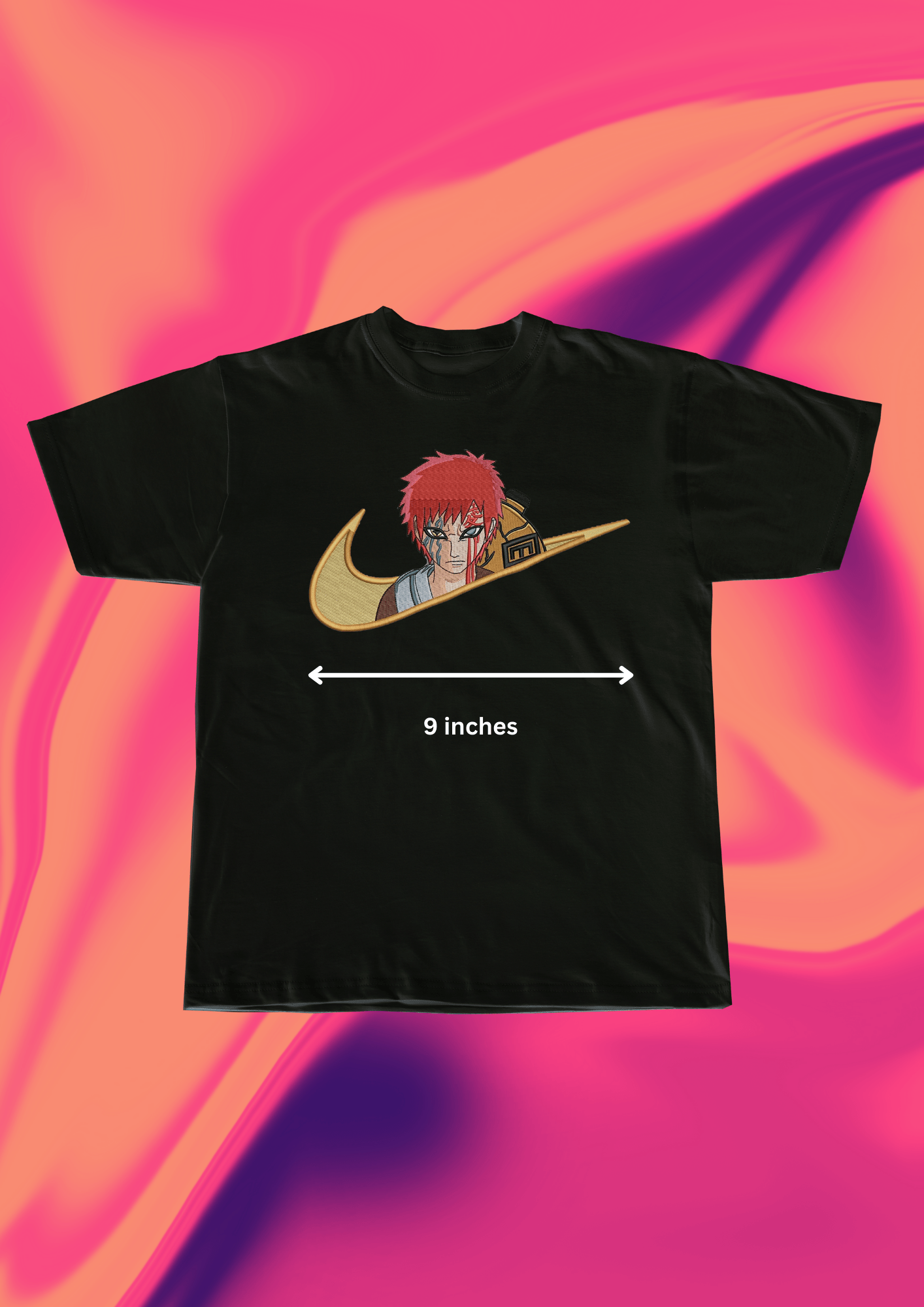 Naruto Gaara Swoosh Embroidered T-Shirt - Embroidery Hut