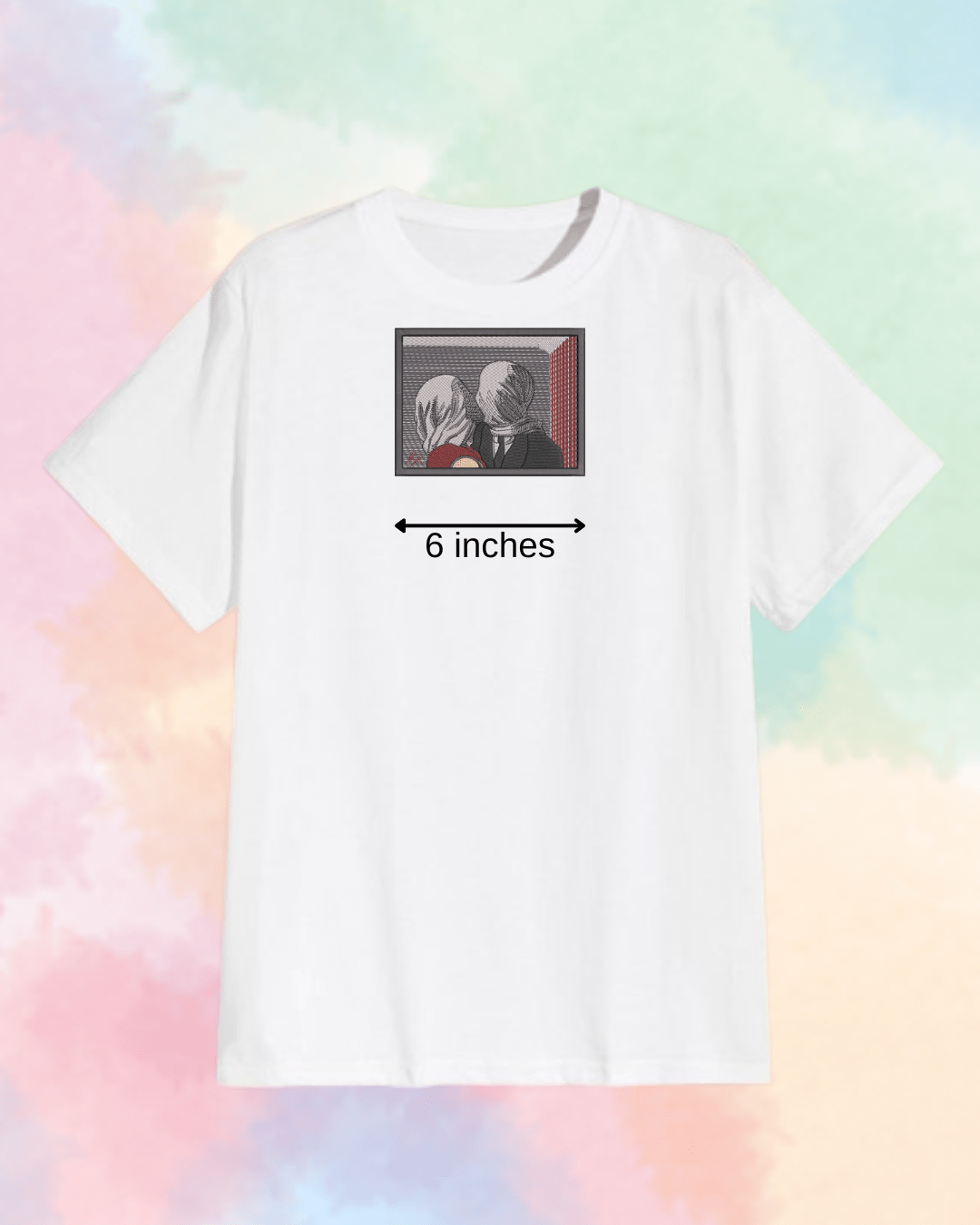 The Lovers Painting by René Magritte Embroidered T-Shirt - Embroidery Hut