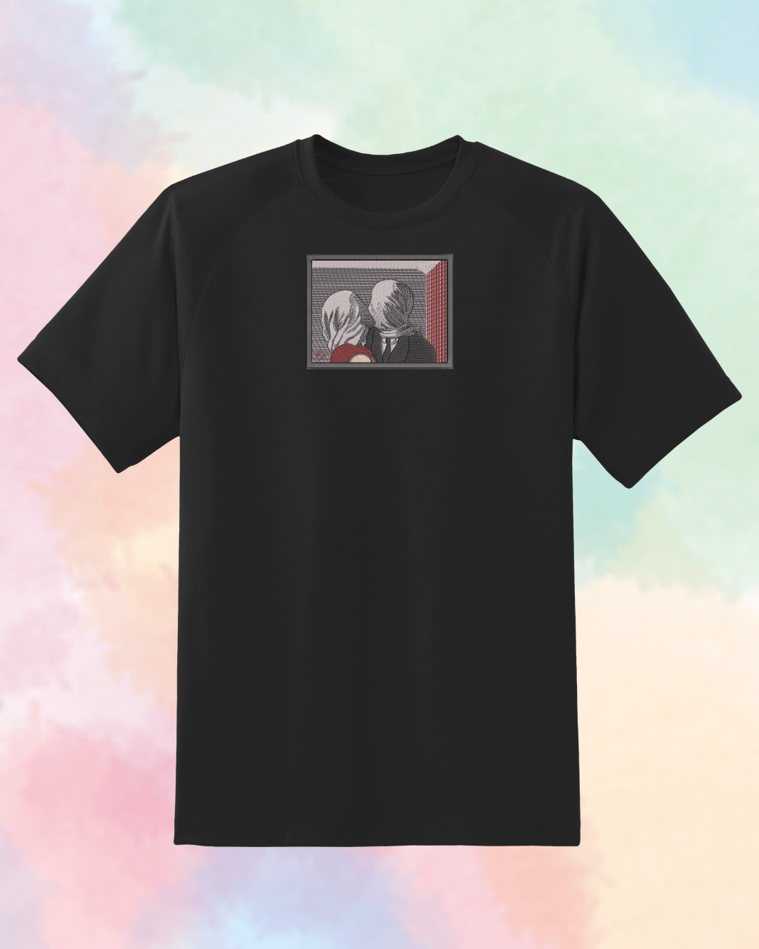 The Lovers Painting by René Magritte Embroidered T-Shirt - Embroidery Hut