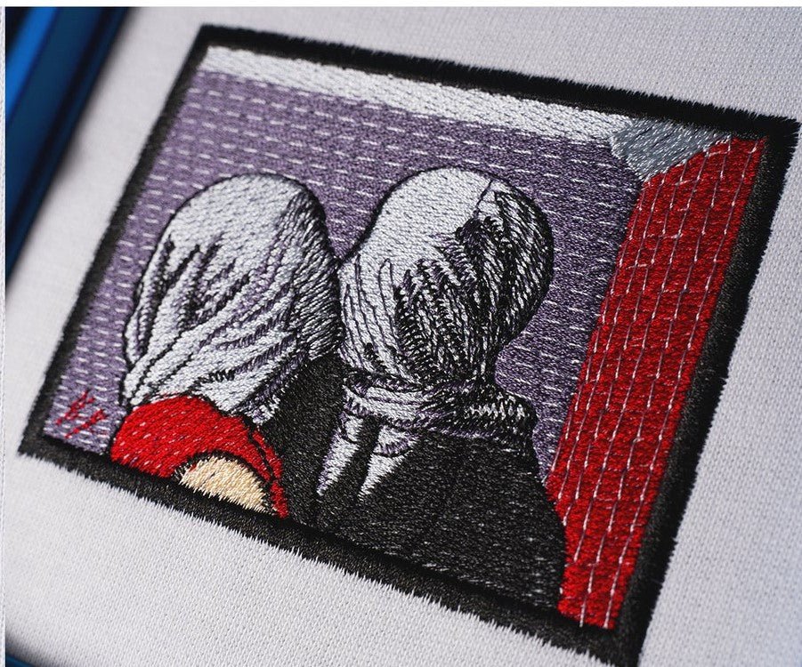 The Lovers Painting by René Magritte Embroidered T-Shirt - Embroidery Hut