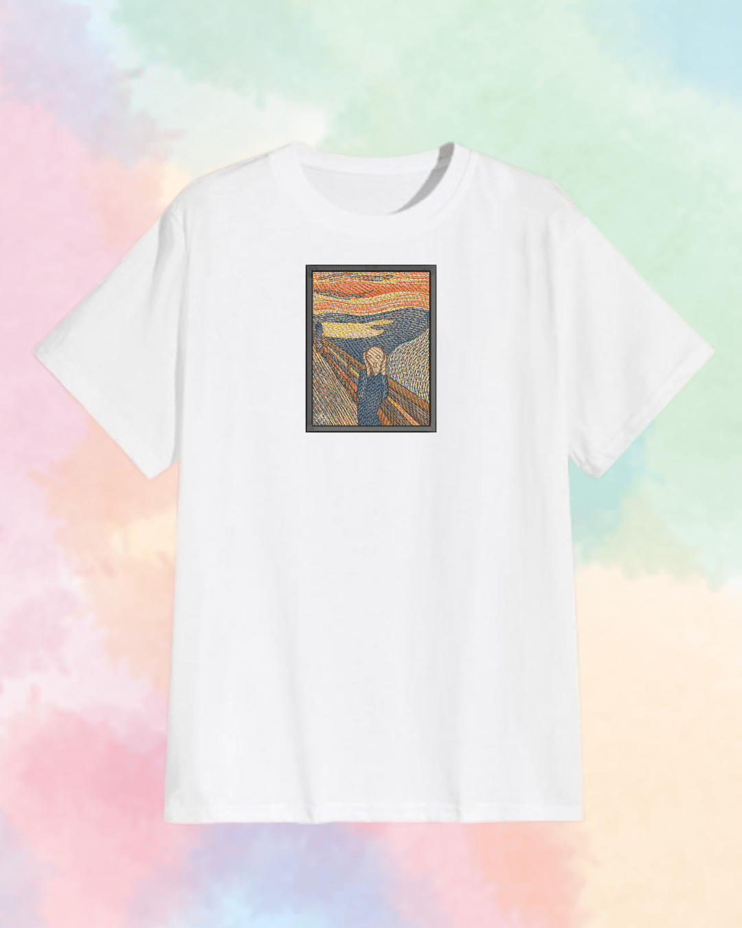 The Scream Painting Embroidered T-Shirt - Embroidery Hut