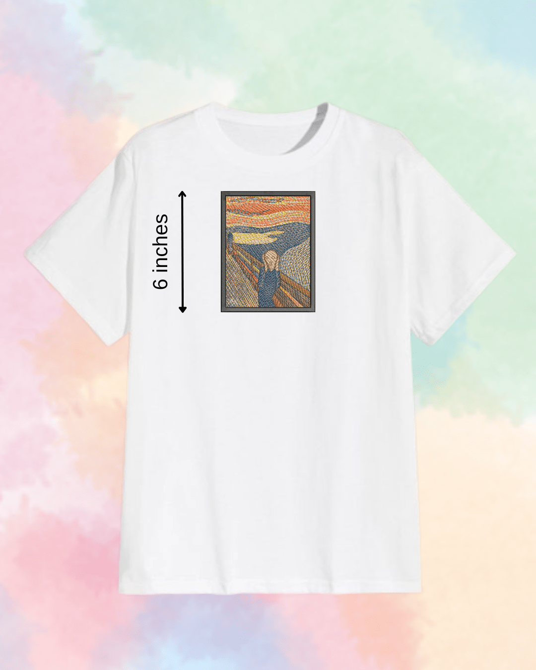 The Scream Painting Embroidered T-Shirt - Embroidery Hut
