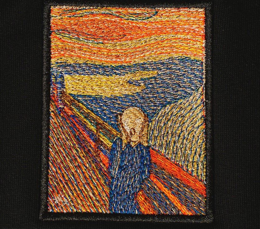 The Scream Painting Embroidered T-Shirt - Embroidery Hut