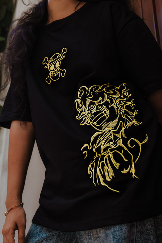 One Piece Luffy Gear-5 Oversized Embroidered T-Shirt