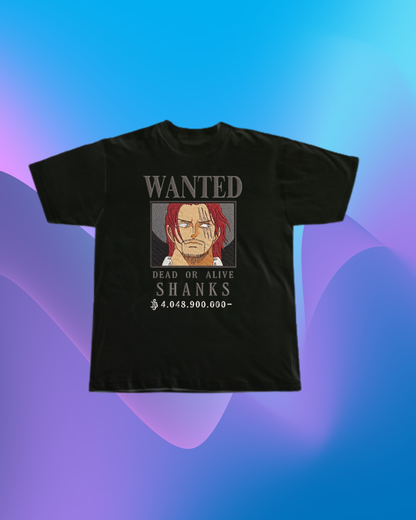 One Piece Shanks Wanted Embroidered T-Shirt