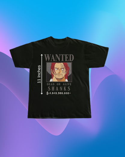 One Piece Shanks Wanted Embroidered T-Shirt