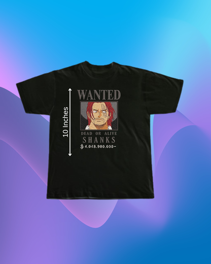 One Piece Shanks Wanted Embroidered T-Shirt