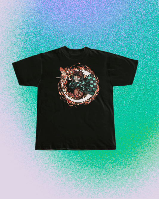 Demon Slayer Tanjiro Sun Breathing Embroidered T-Shirt - Embroidery Hut
