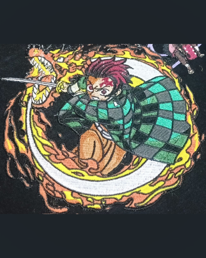 Demon Slayer Tanjiro Sun Breathing Embroidered T-Shirt