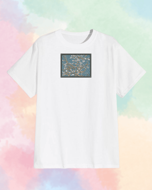Vincent Van Gogh Almond Blossom Embroidered T-Shirt - Embroidery Hut